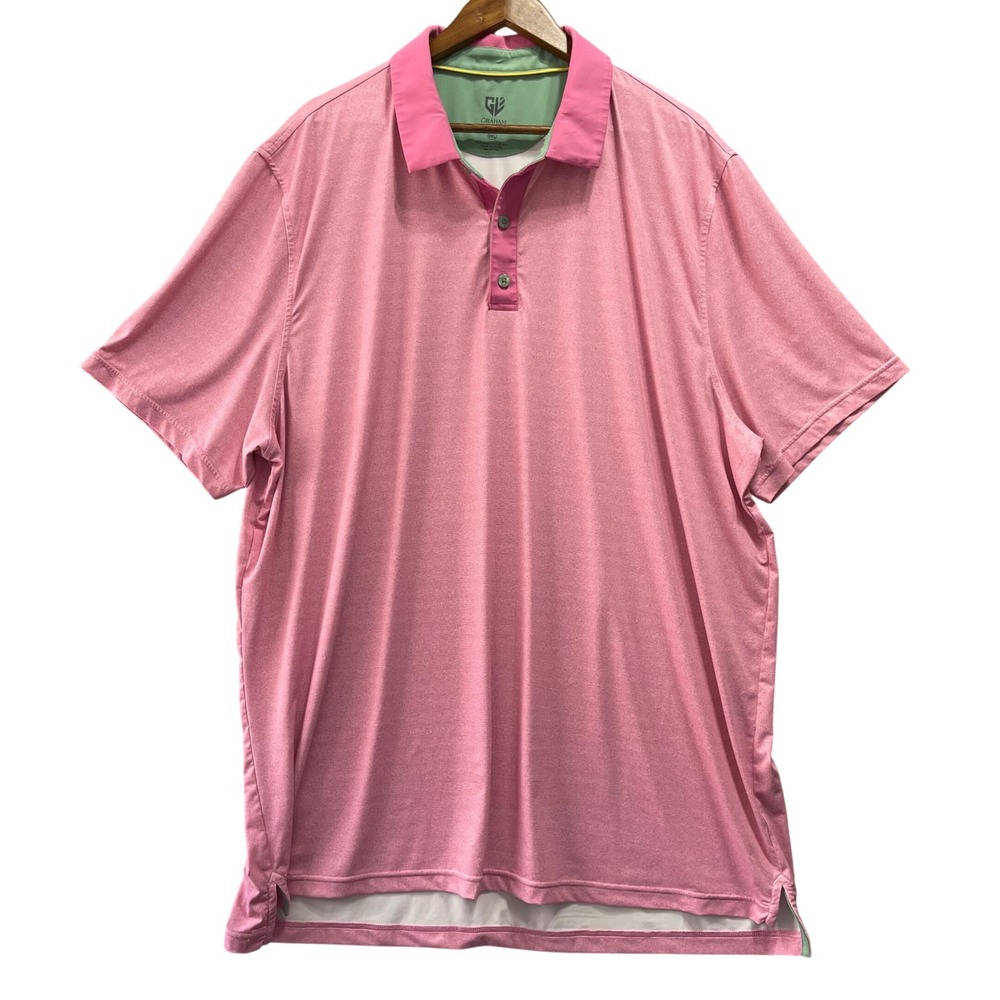 Graham Luxe Polo Mens 3XL Pink Golf Shirt Short Sleeve Performance Preppy Summer
